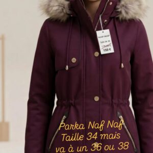 Parka Femme Naf Naf Bordeaux à Capuche Fourrure – Élégance & Chaleur