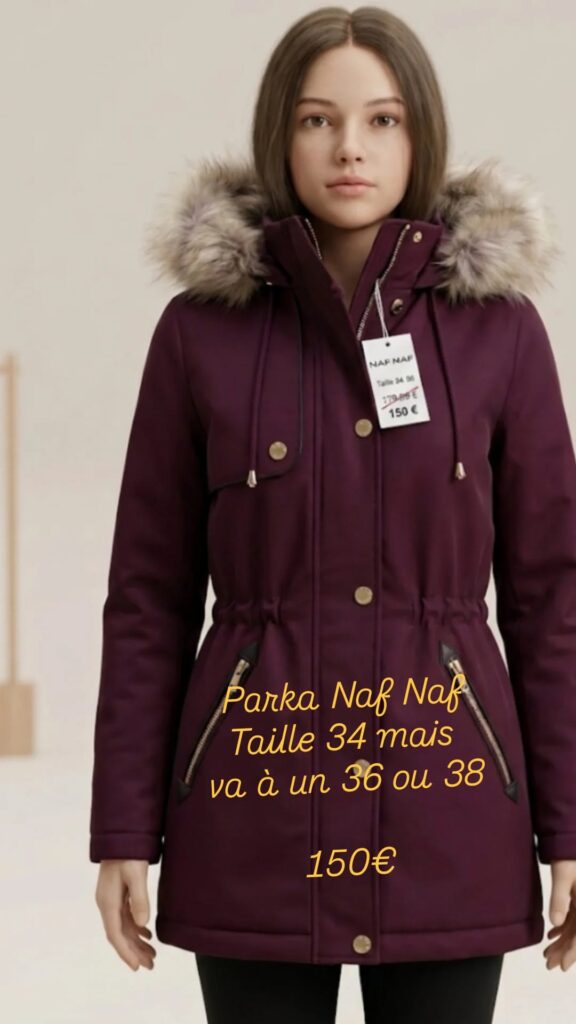 Parka Femme Naf Naf Bordeaux à Capuche Fourrure – Élégance & Chaleur